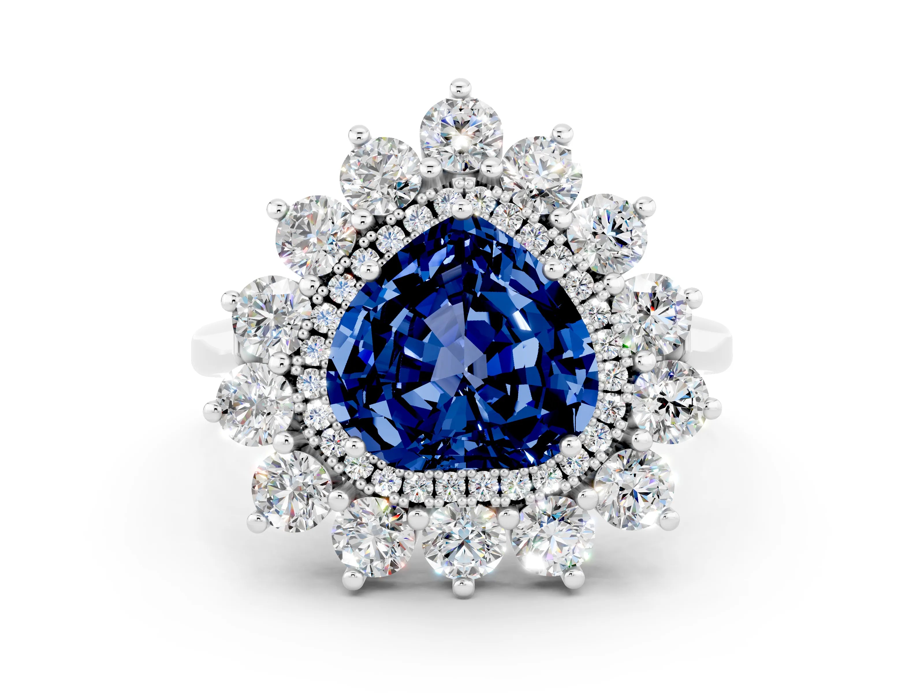 White gold Heart Cut Halo Cluster Diamond Ring with Pave Band and Four-Prong Setting_24