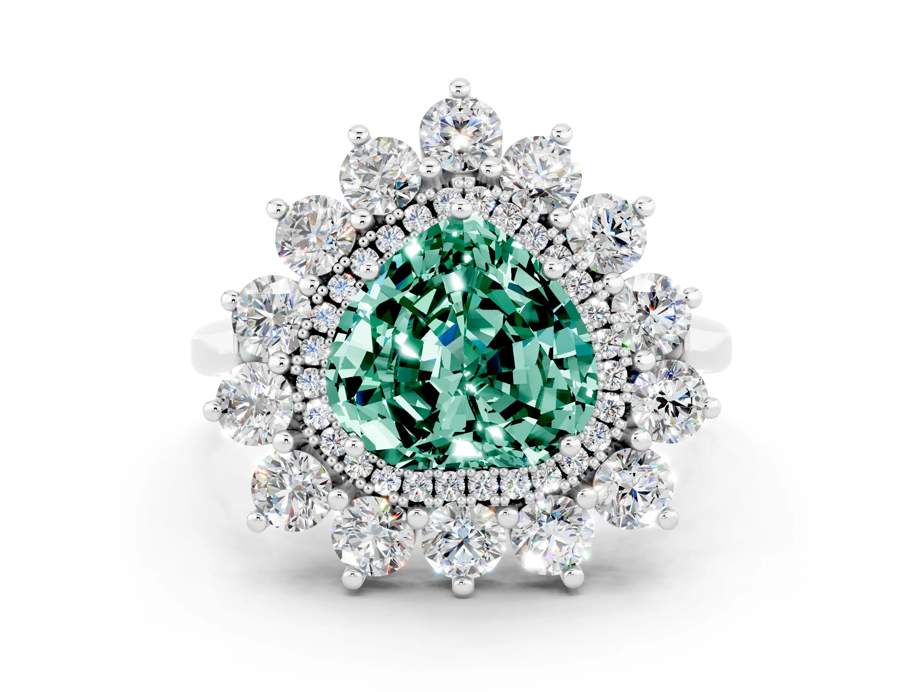 White gold Heart Cut Halo Cluster Diamond Ring with Pave Band and Four-Prong Setting_24