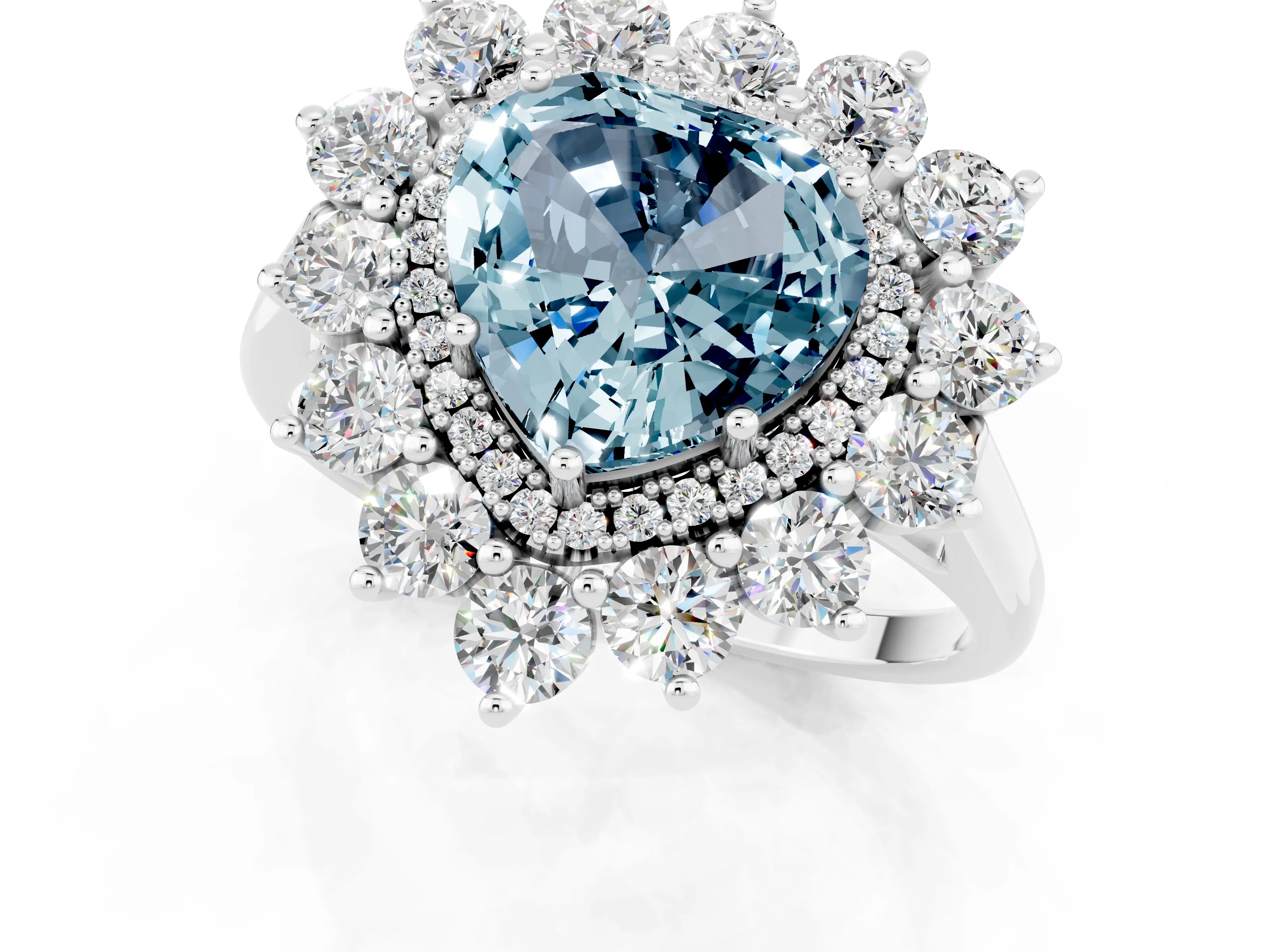 White gold Heart Cut Halo Cluster Diamond Ring with Pave Band and Four-Prong Setting_25