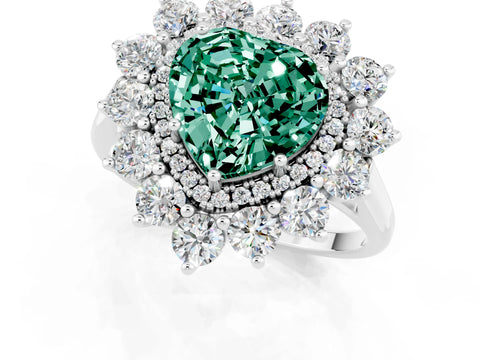 White gold Heart Cut Halo Cluster Diamond Ring with Pave Band and Four-Prong Setting_25
