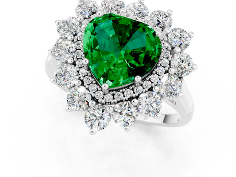 White gold Heart Cut Halo Cluster Diamond Ring with Pave Band and Four-Prong Setting_25
