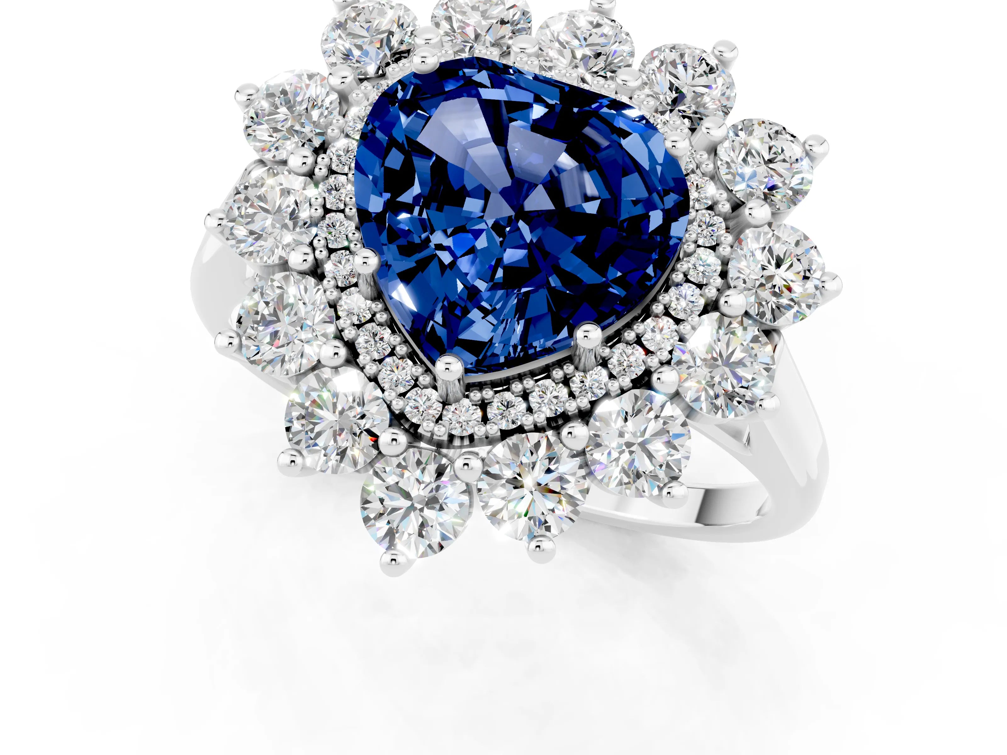 White gold Heart Cut Halo Cluster Diamond Ring with Pave Band and Four-Prong Setting_25