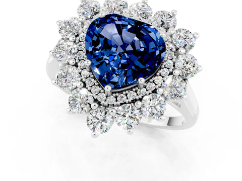 White gold Heart Cut Halo Cluster Diamond Ring with Pave Band and Four-Prong Setting_25