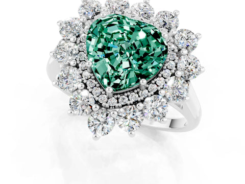 White gold Heart Cut Halo Cluster Diamond Ring with Pave Band and Four-Prong Setting_25