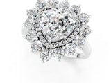 White gold Heart Cut Halo Cluster Diamond Ring with Pave Band and Four-Prong Setting_25