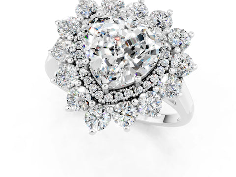 White gold Heart Cut Halo Cluster Diamond Ring with Pave Band and Four-Prong Setting_25