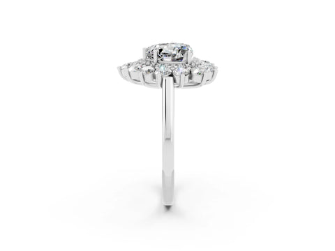 White gold Heart Cut Halo Cluster Diamond Ring with Pave Band and Four-Prong Setting_26