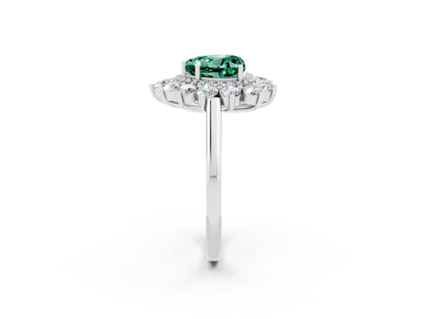 White gold Heart Cut Halo Cluster Diamond Ring with Pave Band and Four-Prong Setting_26