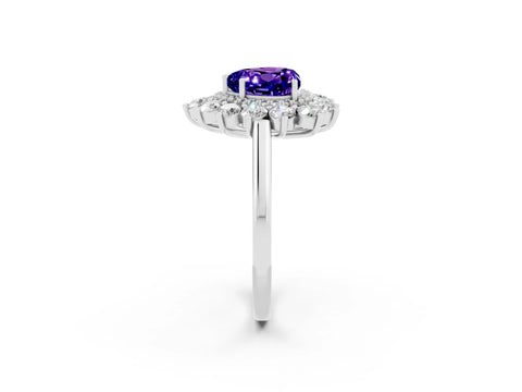 White gold Heart Cut Halo Cluster Diamond Ring with Pave Band and Four-Prong Setting_26