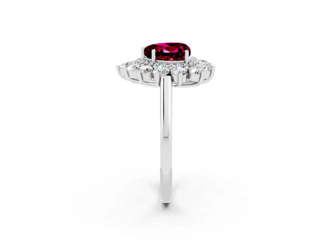 White gold Heart Cut Halo Cluster Diamond Ring with Pave Band and Four-Prong Setting_26