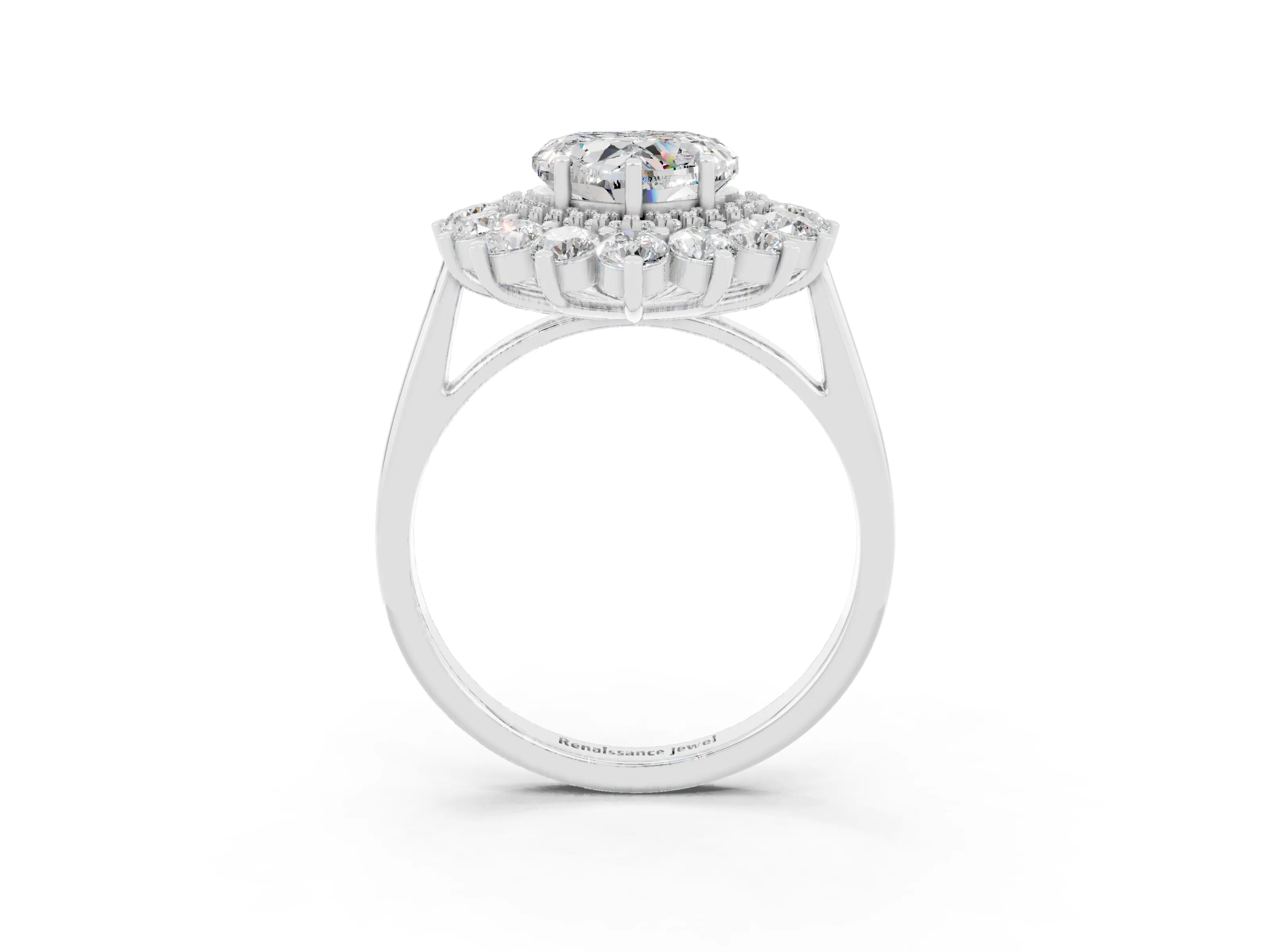 White gold Heart Cut Halo Cluster Diamond Ring with Pave Band and Four-Prong Setting_27