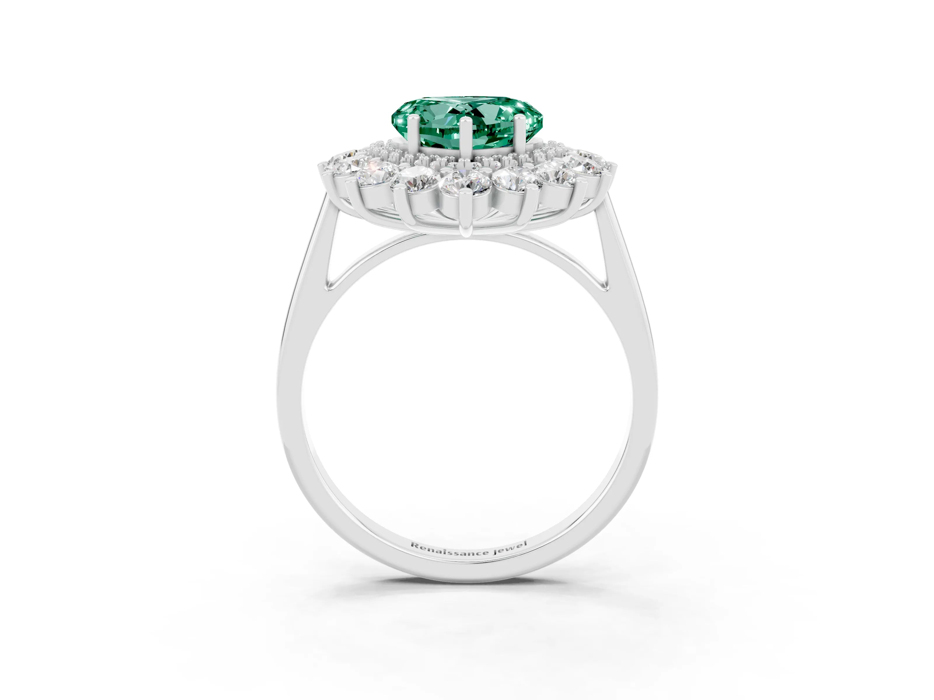 White gold Heart Cut Halo Cluster Diamond Ring with Pave Band and Four-Prong Setting_27