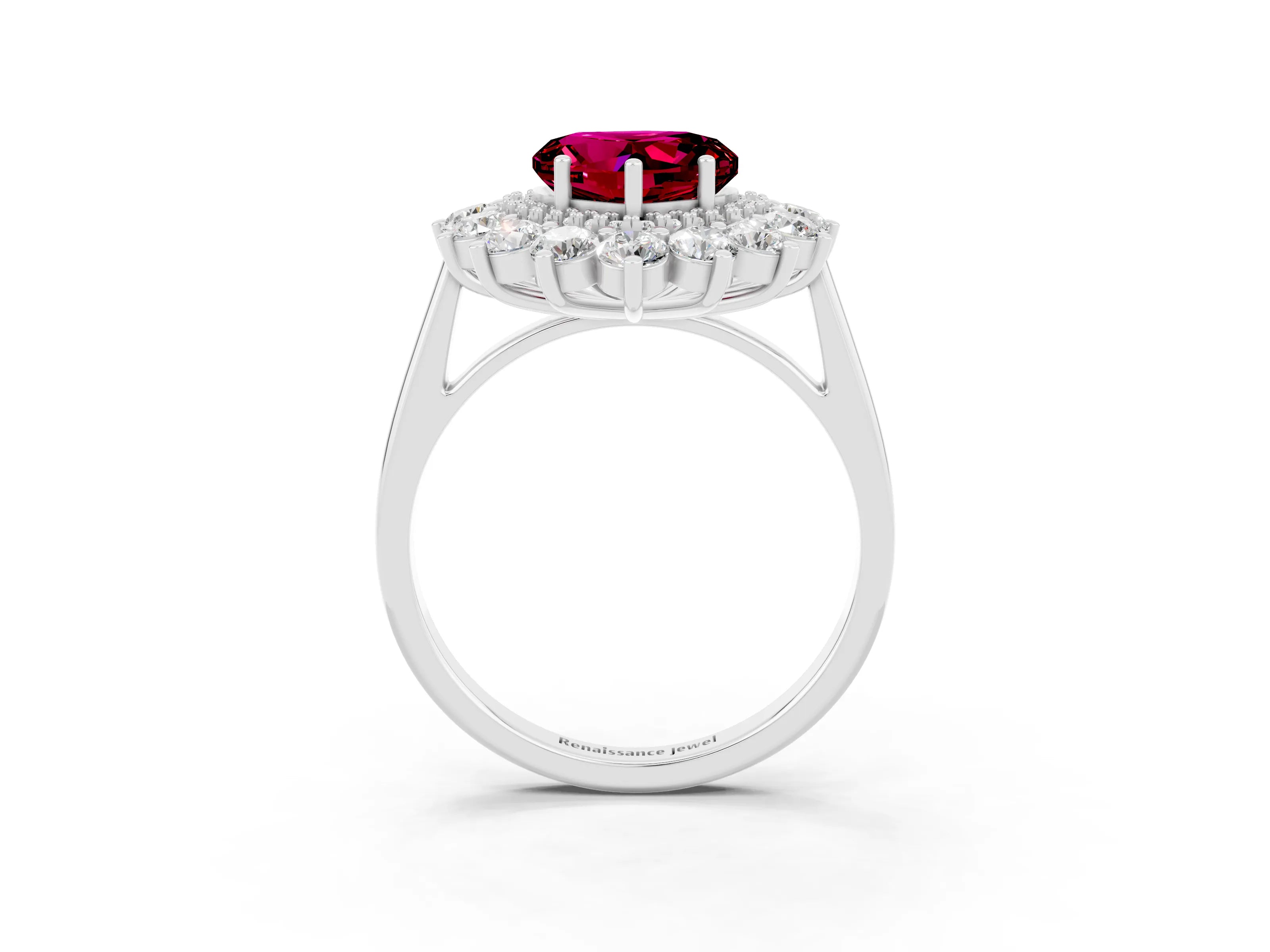 White gold Heart Cut Halo Cluster Diamond Ring with Pave Band and Four-Prong Setting_27