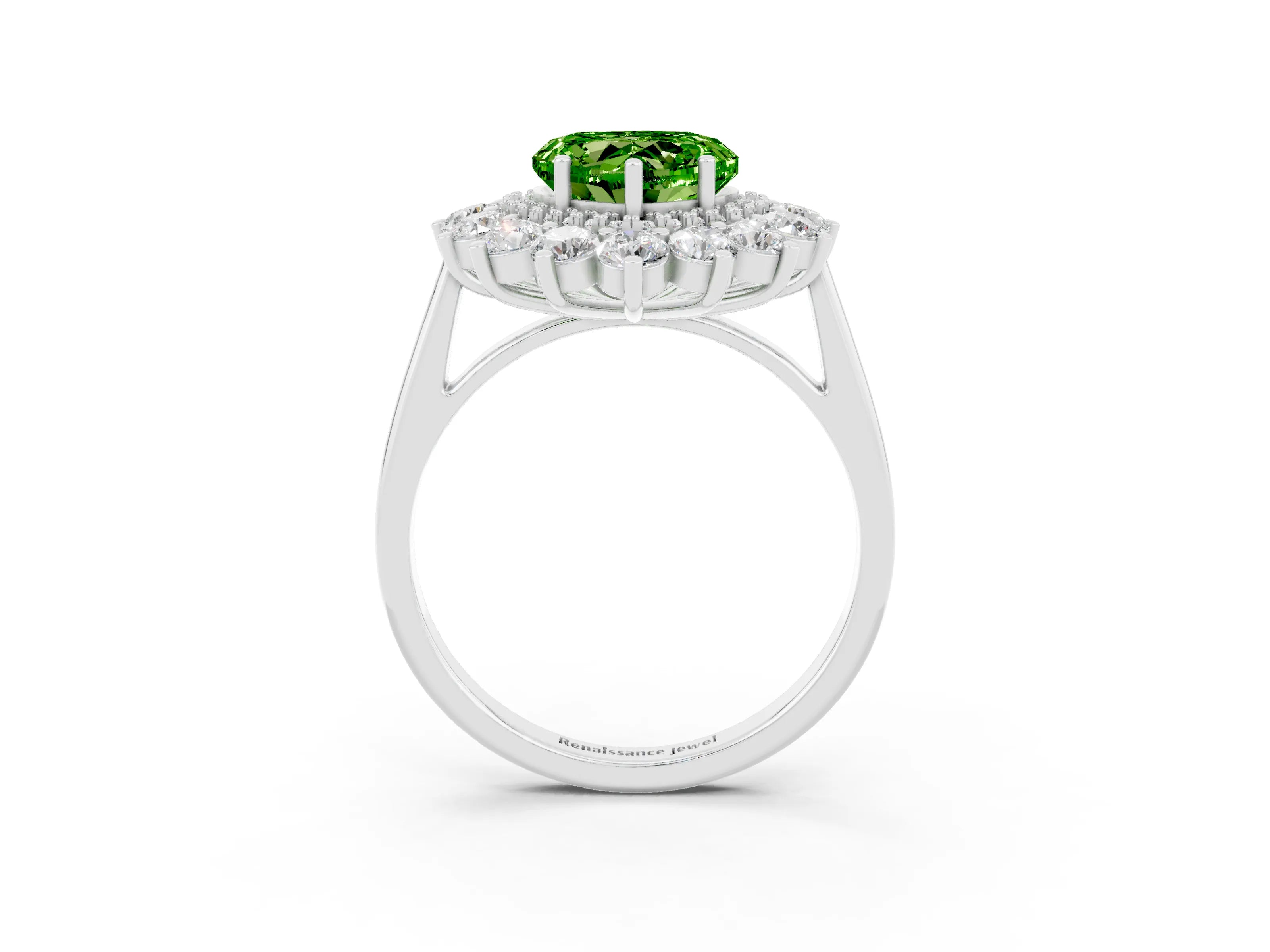 White gold Heart Cut Halo Cluster Diamond Ring with Pave Band and Four-Prong Setting_27