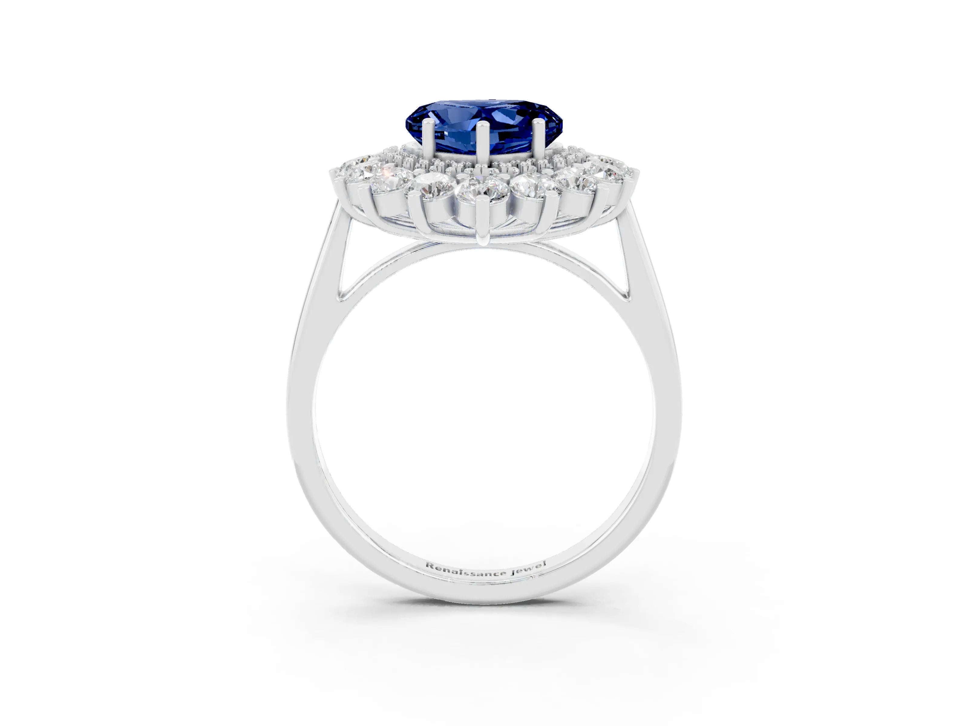 White gold Heart Cut Halo Cluster Diamond Ring with Pave Band and Four-Prong Setting_27