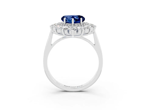 White gold Heart Cut Halo Cluster Diamond Ring with Pave Band and Four-Prong Setting_27
