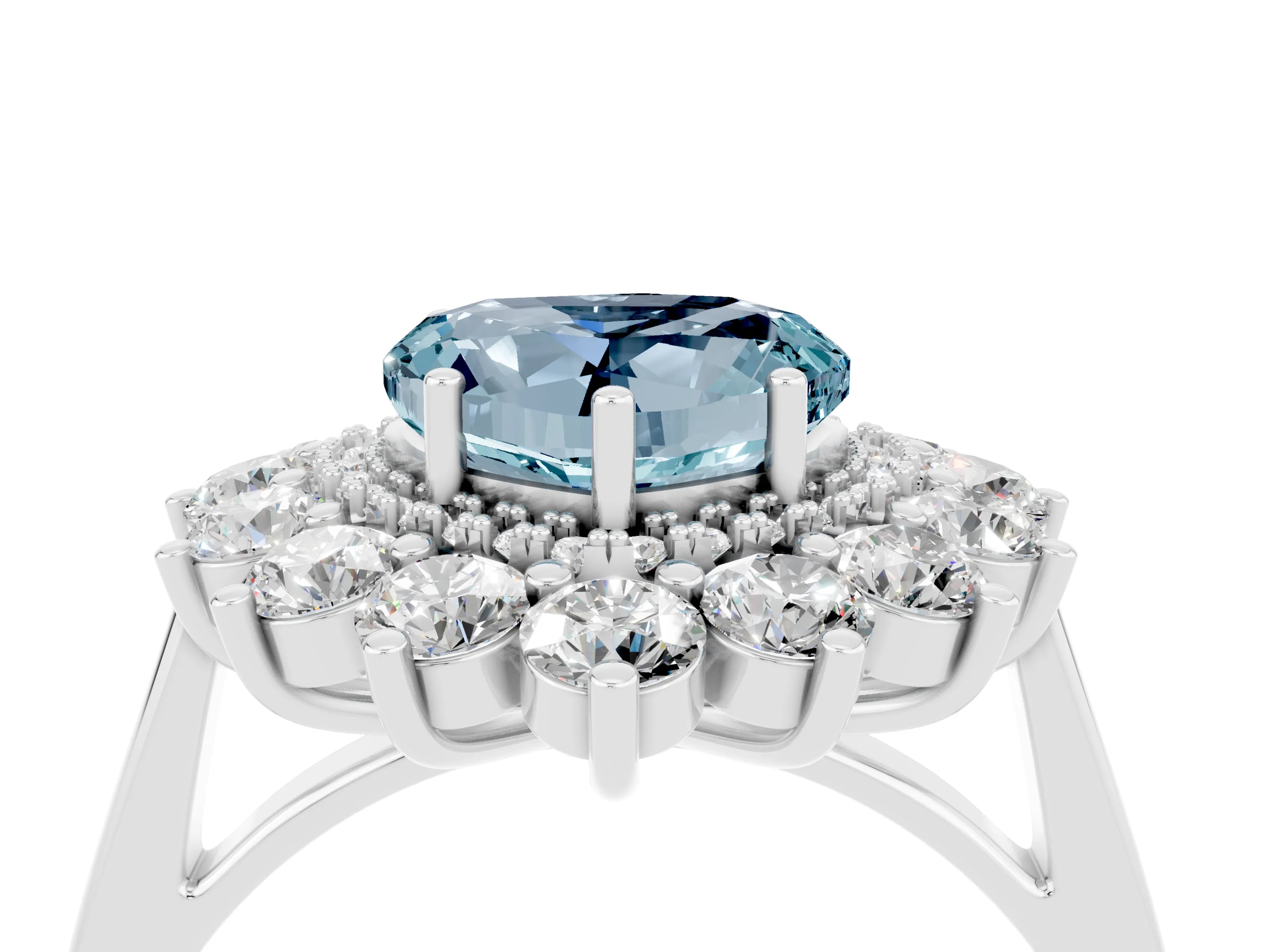 White gold Heart Cut Halo Cluster Diamond Ring with Pave Band and Four-Prong Setting_28