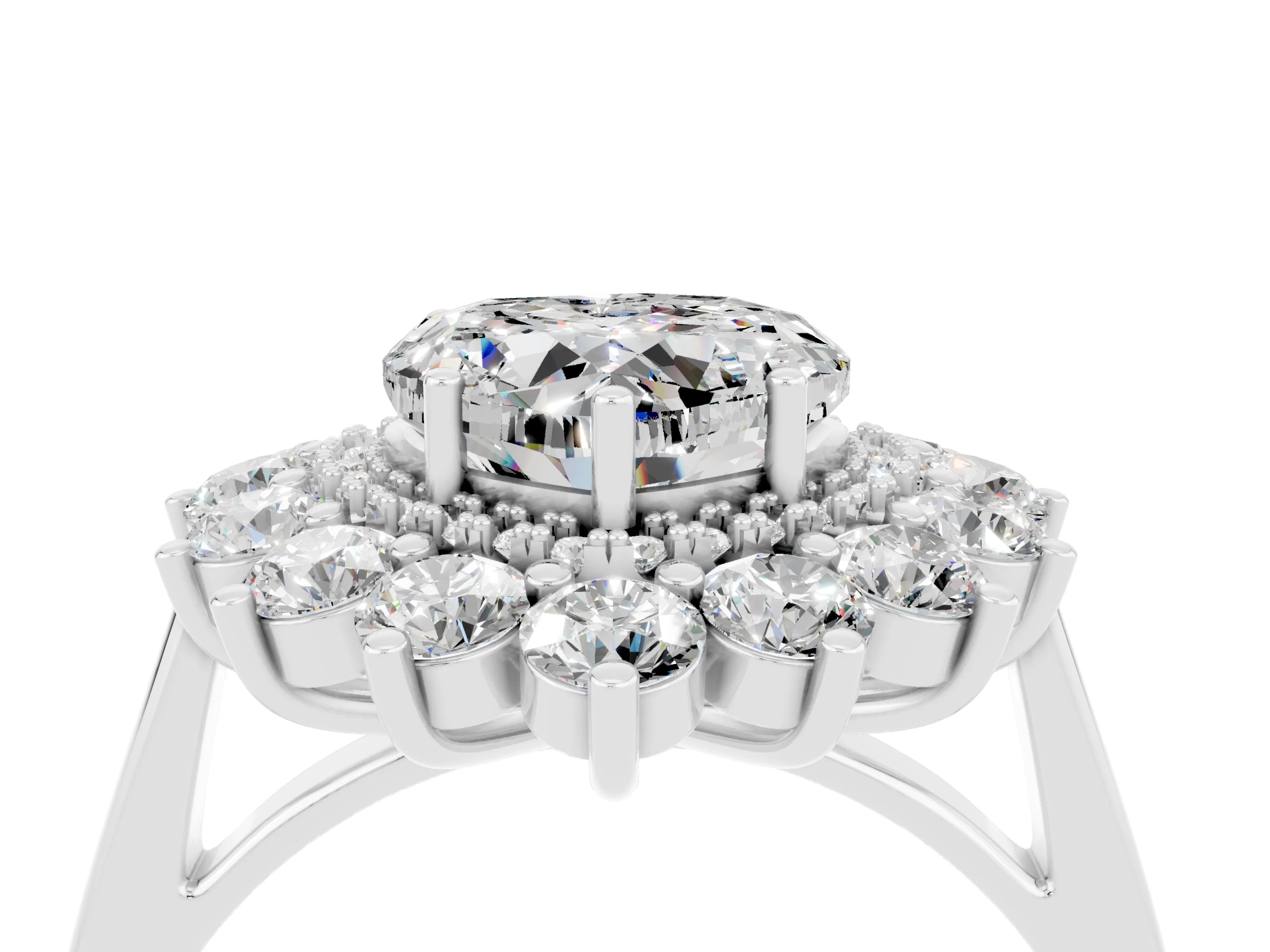 White gold Heart Cut Halo Cluster Diamond Ring with Pave Band and Four-Prong Setting_28