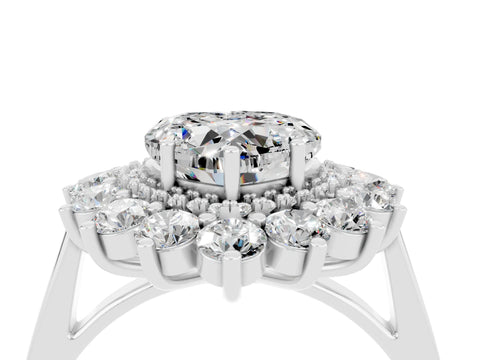 White gold Heart Cut Halo Cluster Diamond Ring with Pave Band and Four-Prong Setting_28