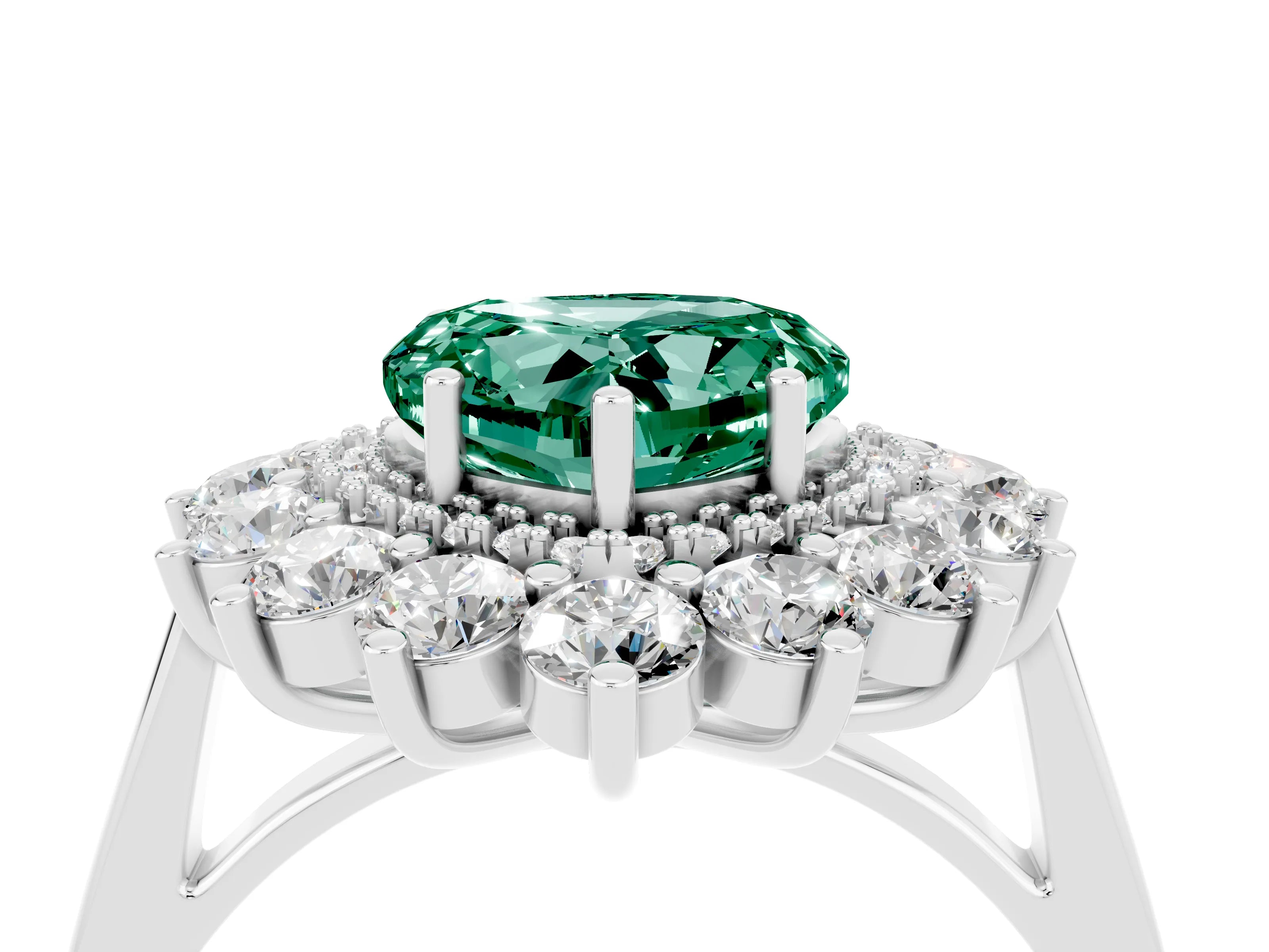 White gold Heart Cut Halo Cluster Diamond Ring with Pave Band and Four-Prong Setting_28