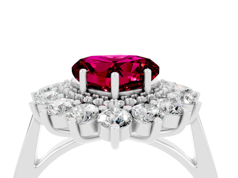 White gold Heart Cut Halo Cluster Diamond Ring with Pave Band and Four-Prong Setting_28