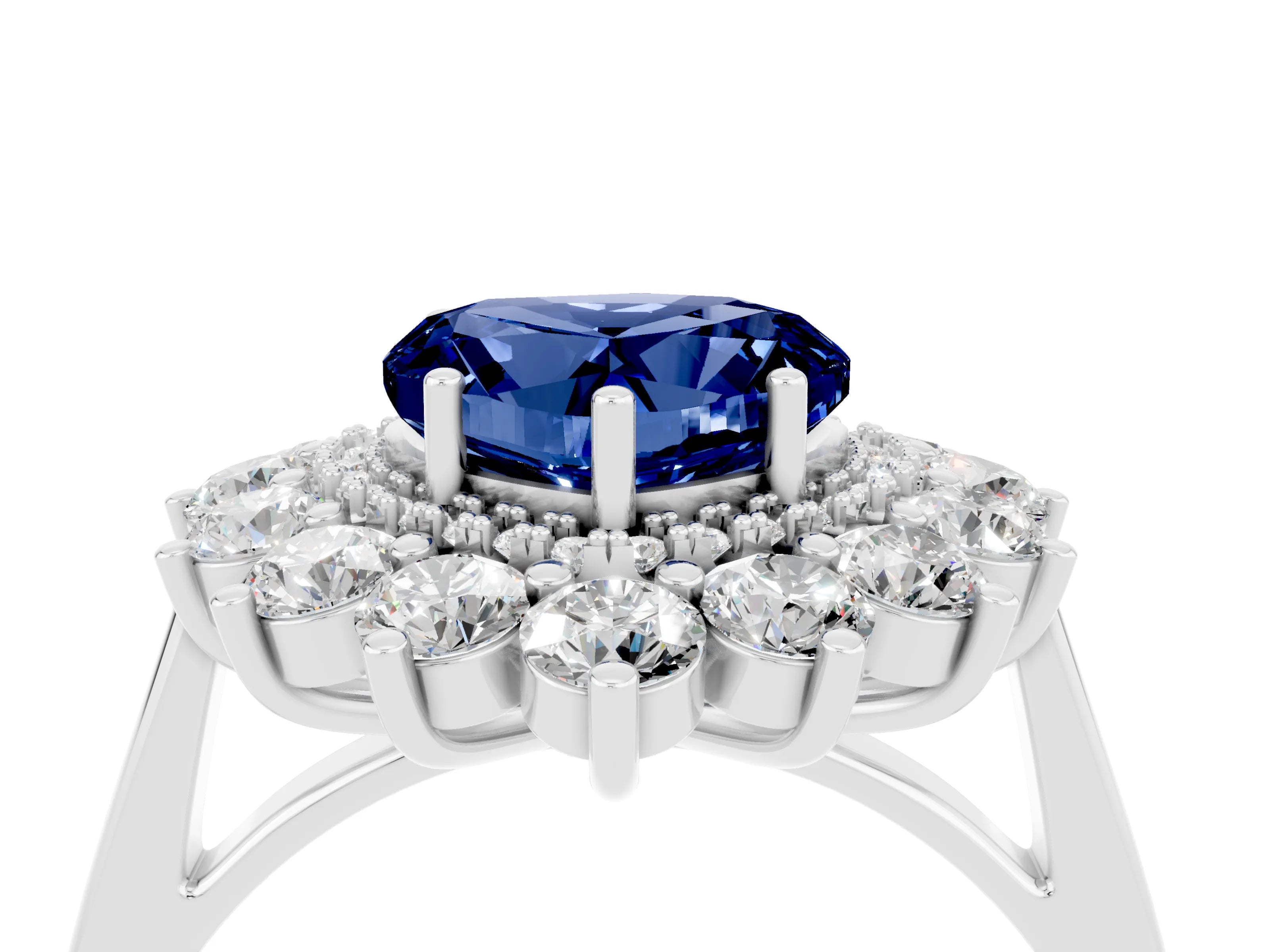 White gold Heart Cut Halo Cluster Diamond Ring with Pave Band and Four-Prong Setting_28