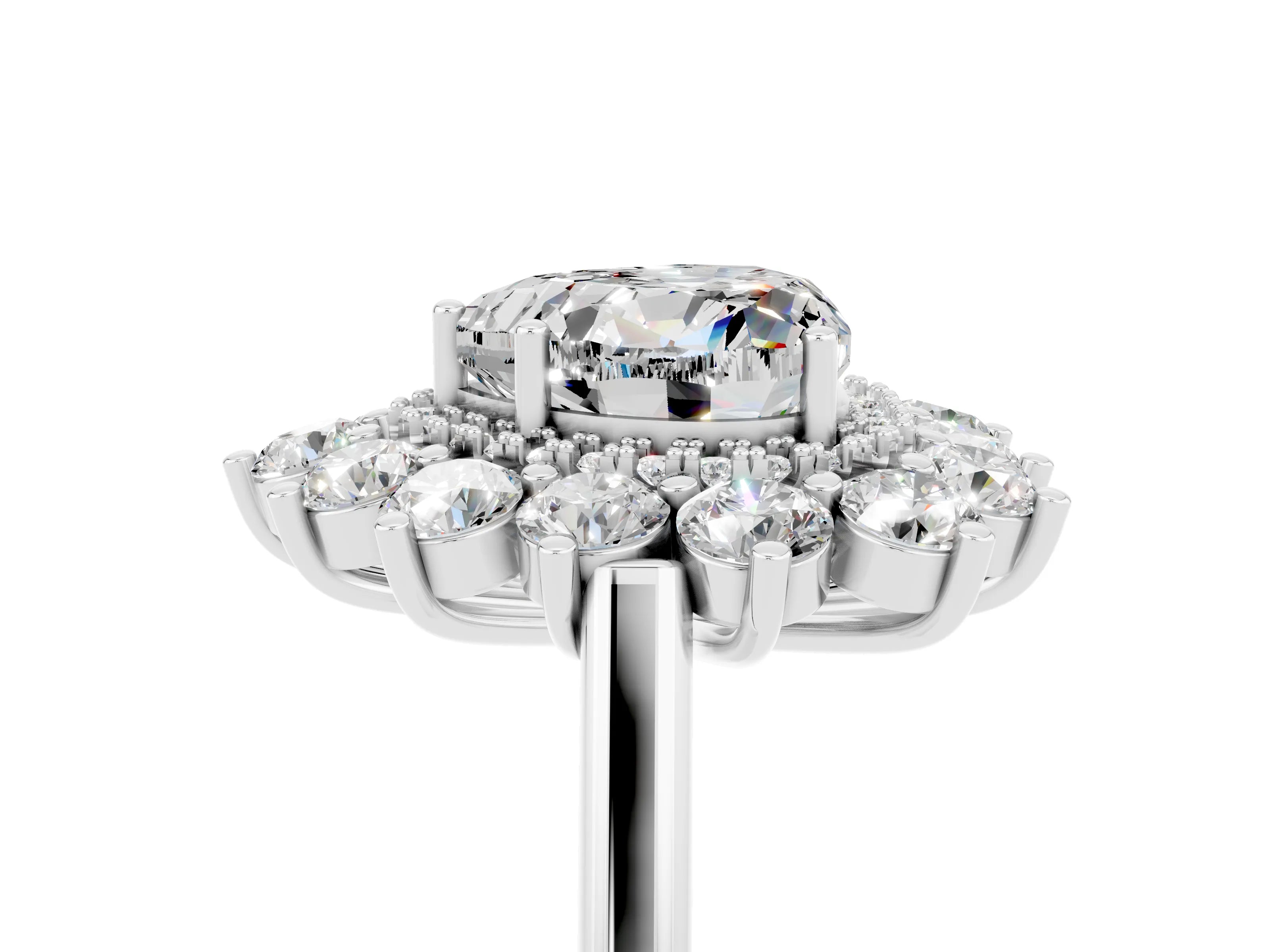 White gold Heart Cut Halo Cluster Diamond Ring with Pave Band and Four-Prong Setting_29