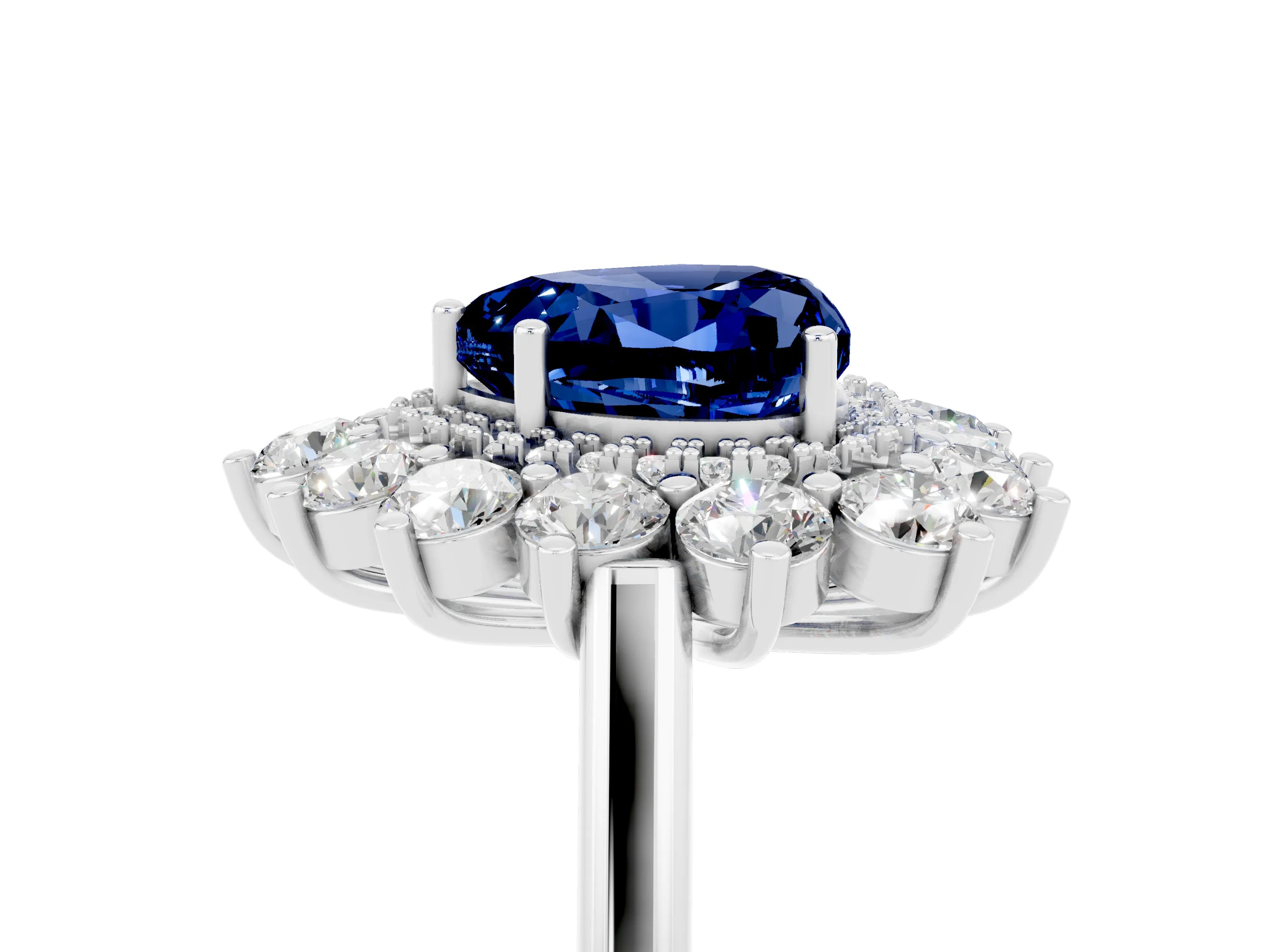 White gold Heart Cut Halo Cluster Diamond Ring with Pave Band and Four-Prong Setting_29