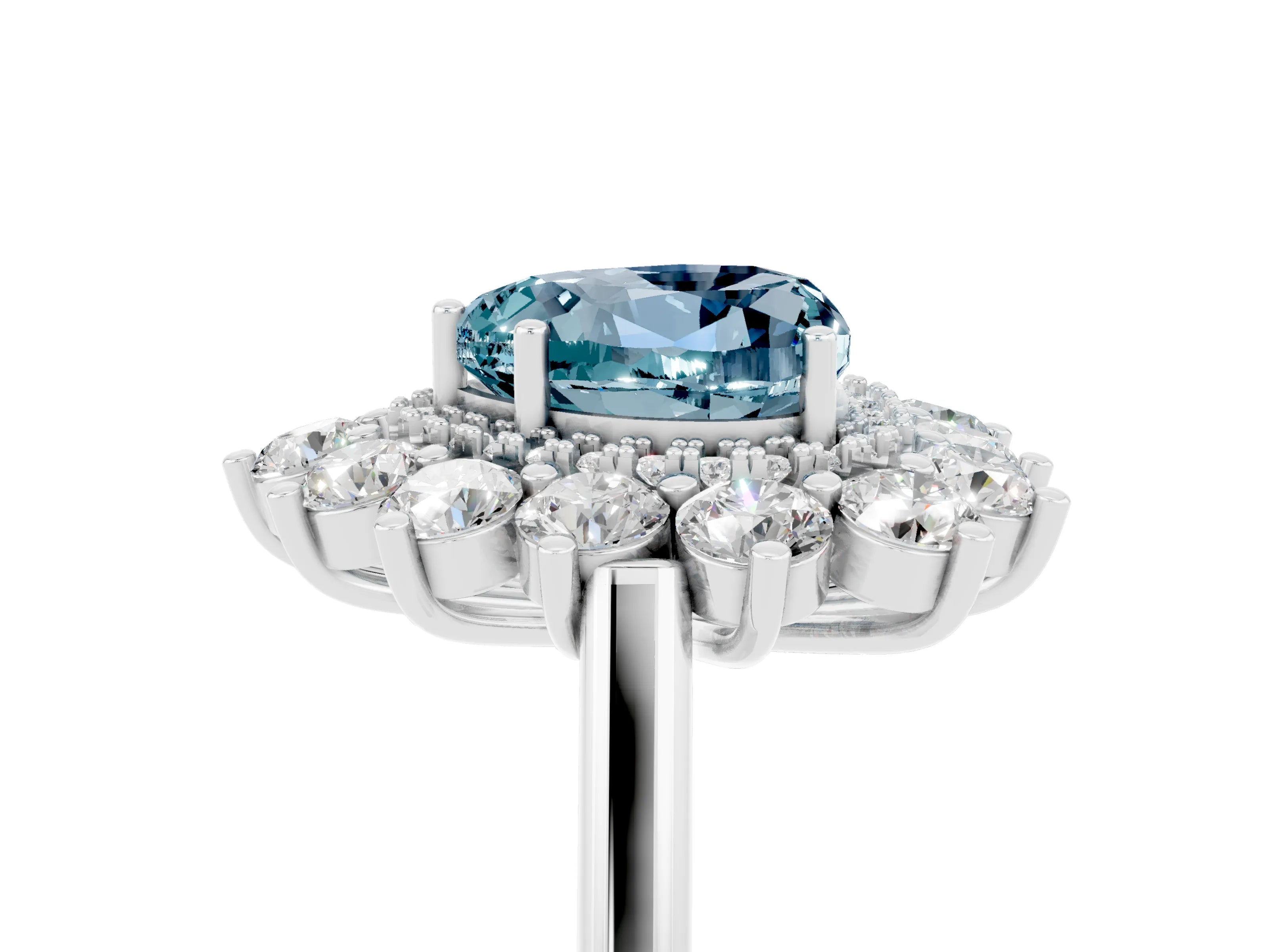 White gold Heart Cut Halo Cluster Diamond Ring with Pave Band and Four-Prong Setting_29