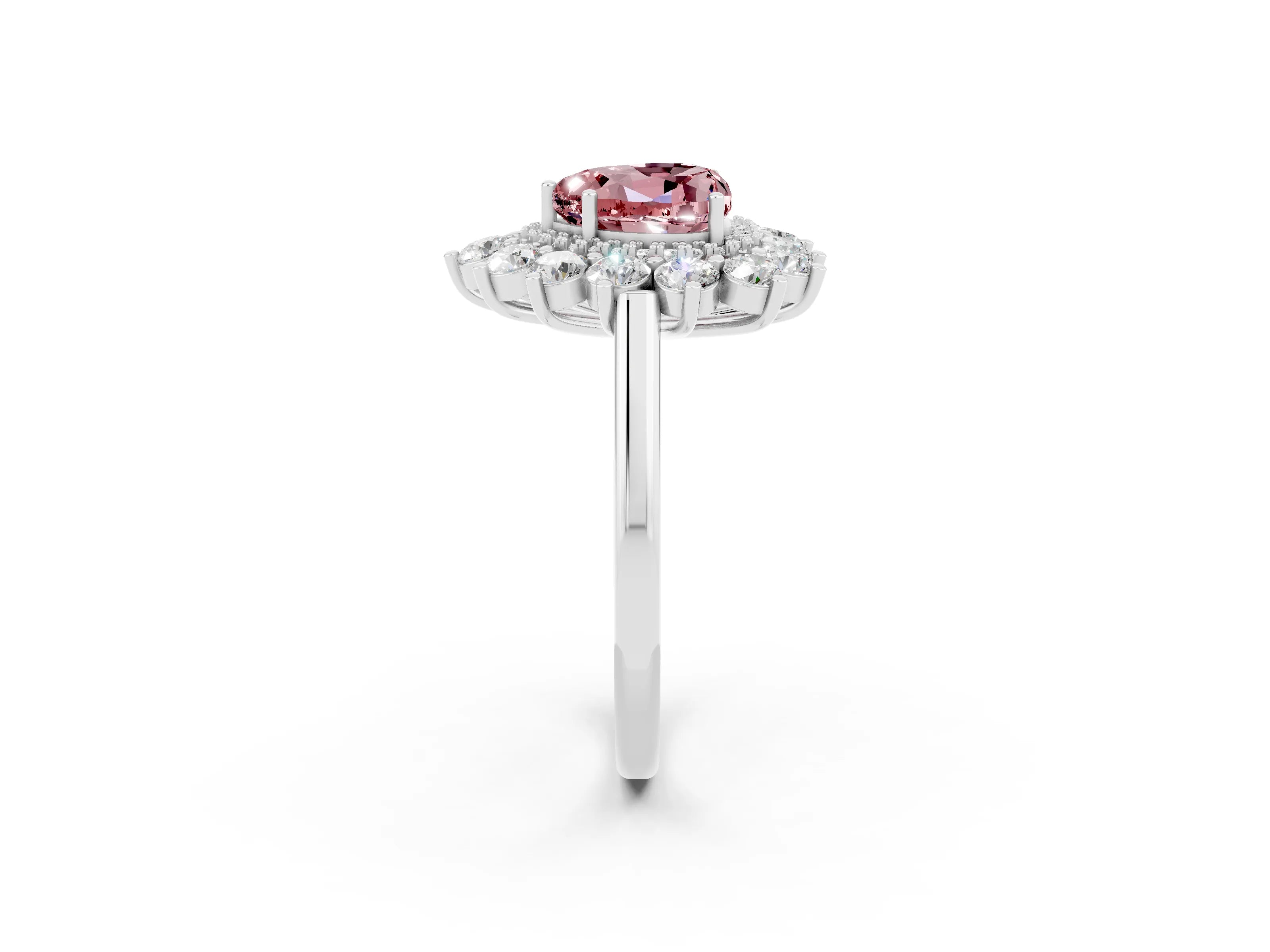 White gold Heart Cut Halo Cluster Diamond Ring with Pave Band and Four-Prong Setting_2