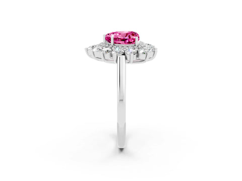 White gold Heart Cut Halo Cluster Diamond Ring with Pave Band and Four-Prong Setting_2