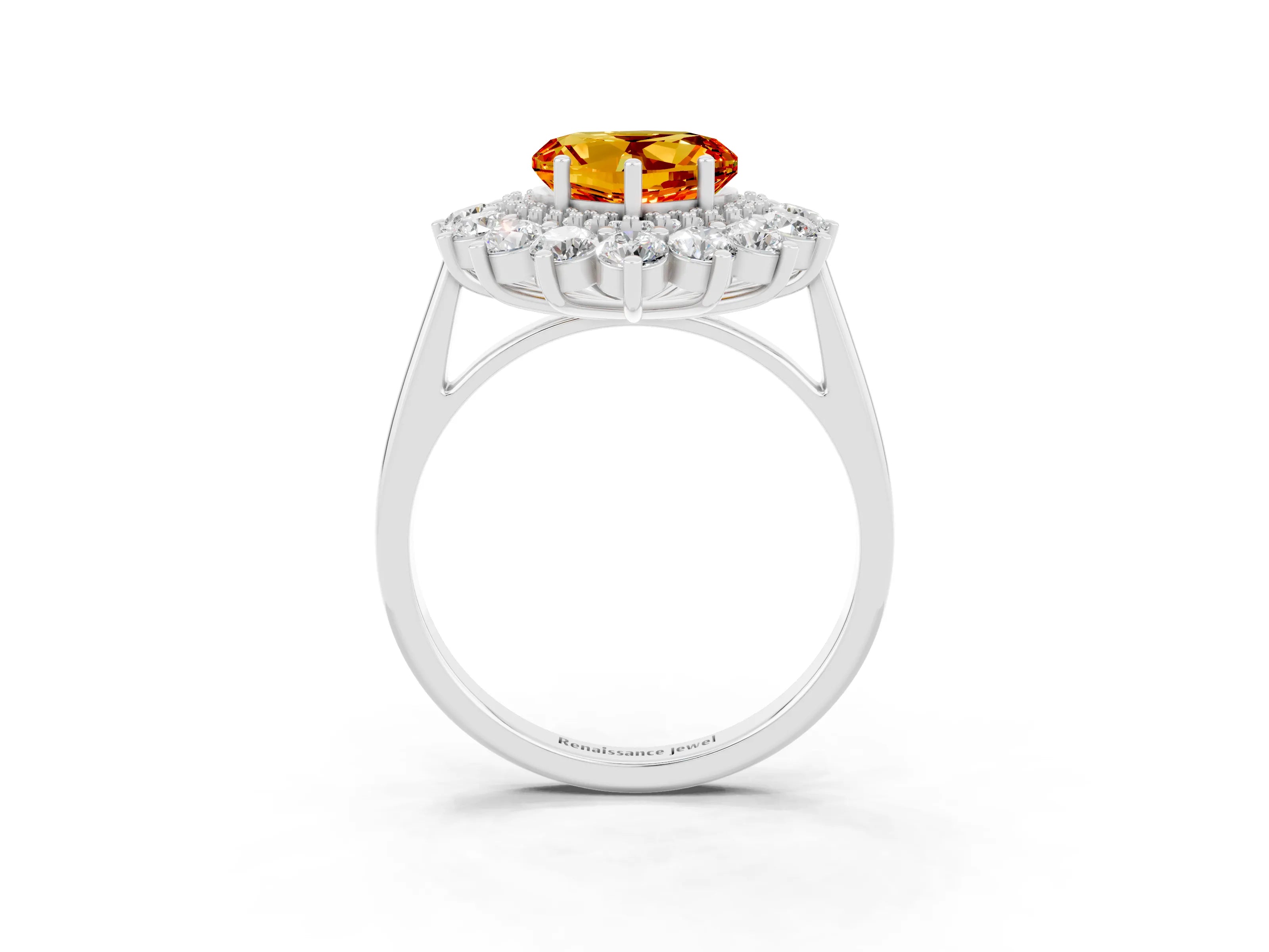 White gold Heart Cut Halo Cluster Diamond Ring with Pave Band and Four-Prong Setting_35