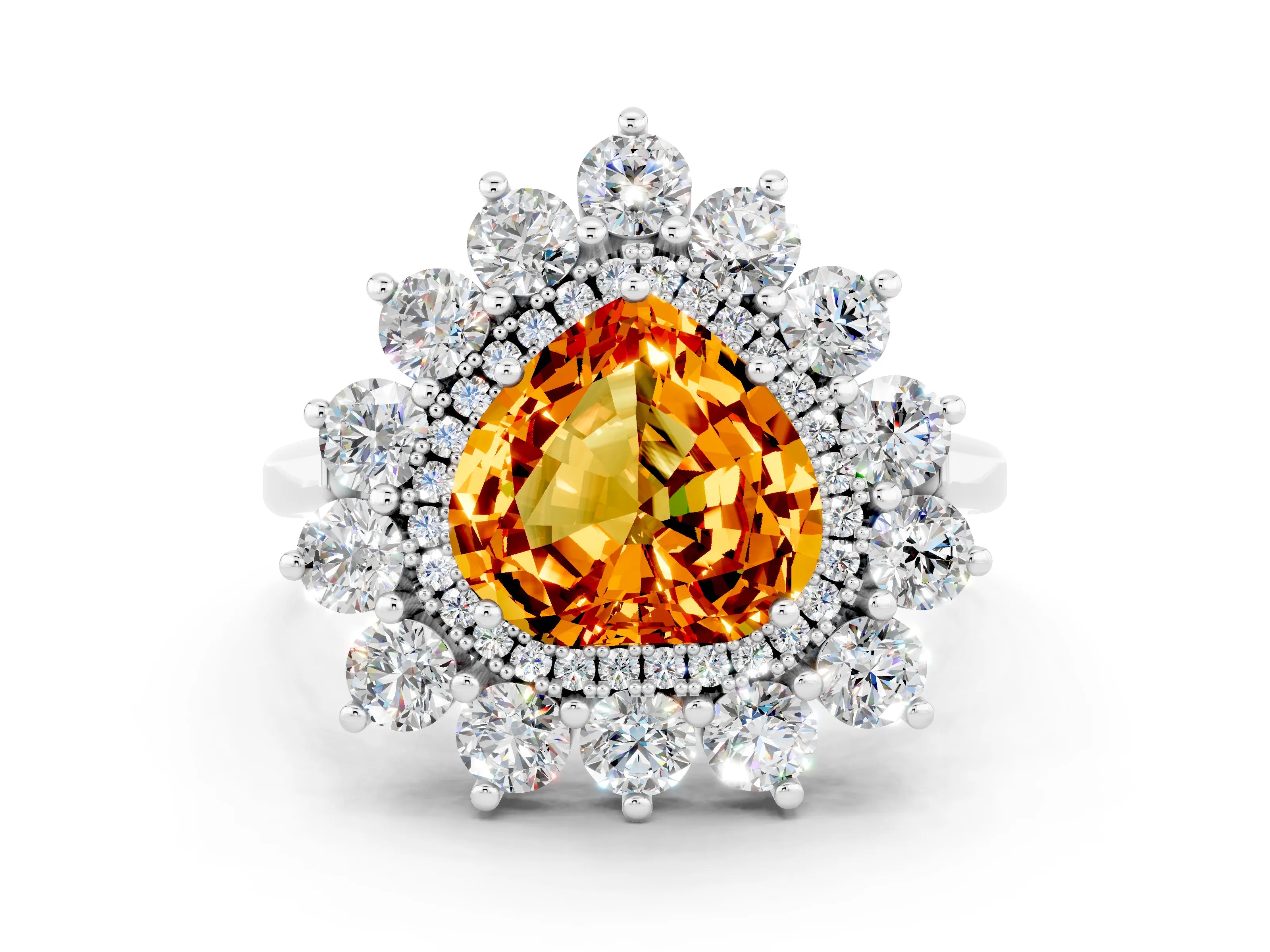 White gold Heart Cut Halo Cluster Diamond Ring with Pave Band and Four-Prong Setting_36