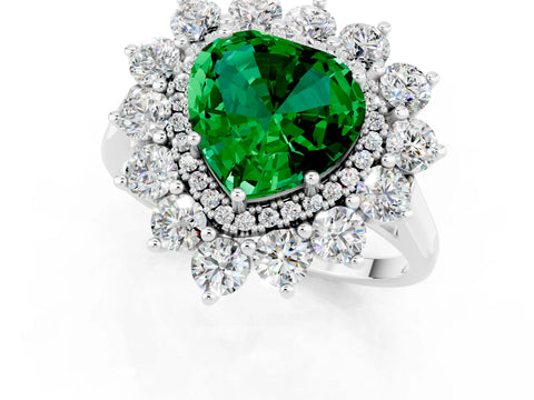 White gold Heart Cut Halo Cluster Diamond Ring with Pave Band and Four-Prong Setting_37