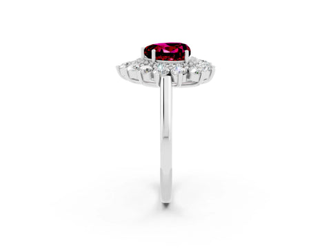 White gold Heart Cut Halo Cluster Diamond Ring with Pave Band and Four-Prong Setting_38