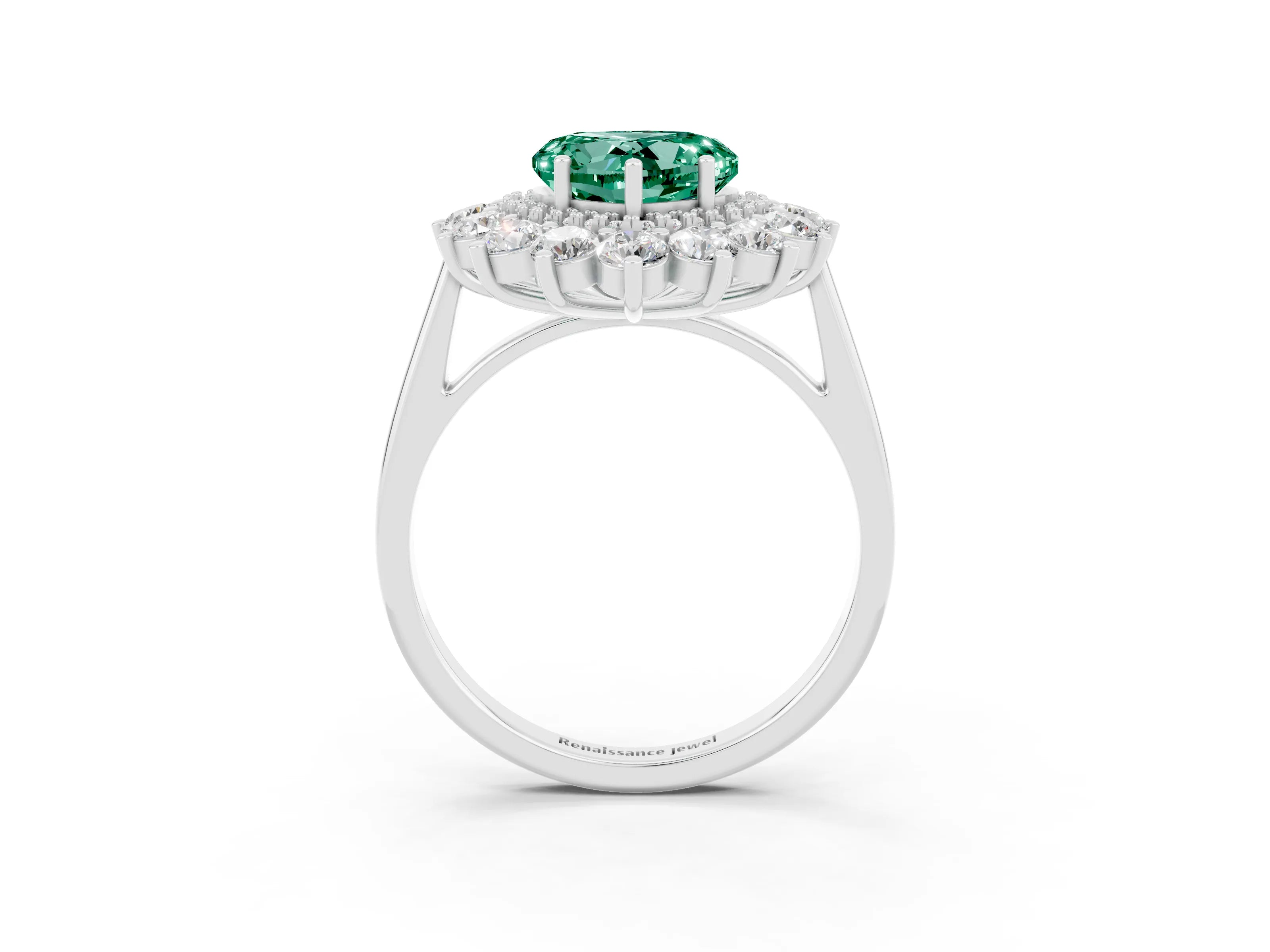 White gold Heart Cut Halo Cluster Diamond Ring with Pave Band and Four-Prong Setting_39