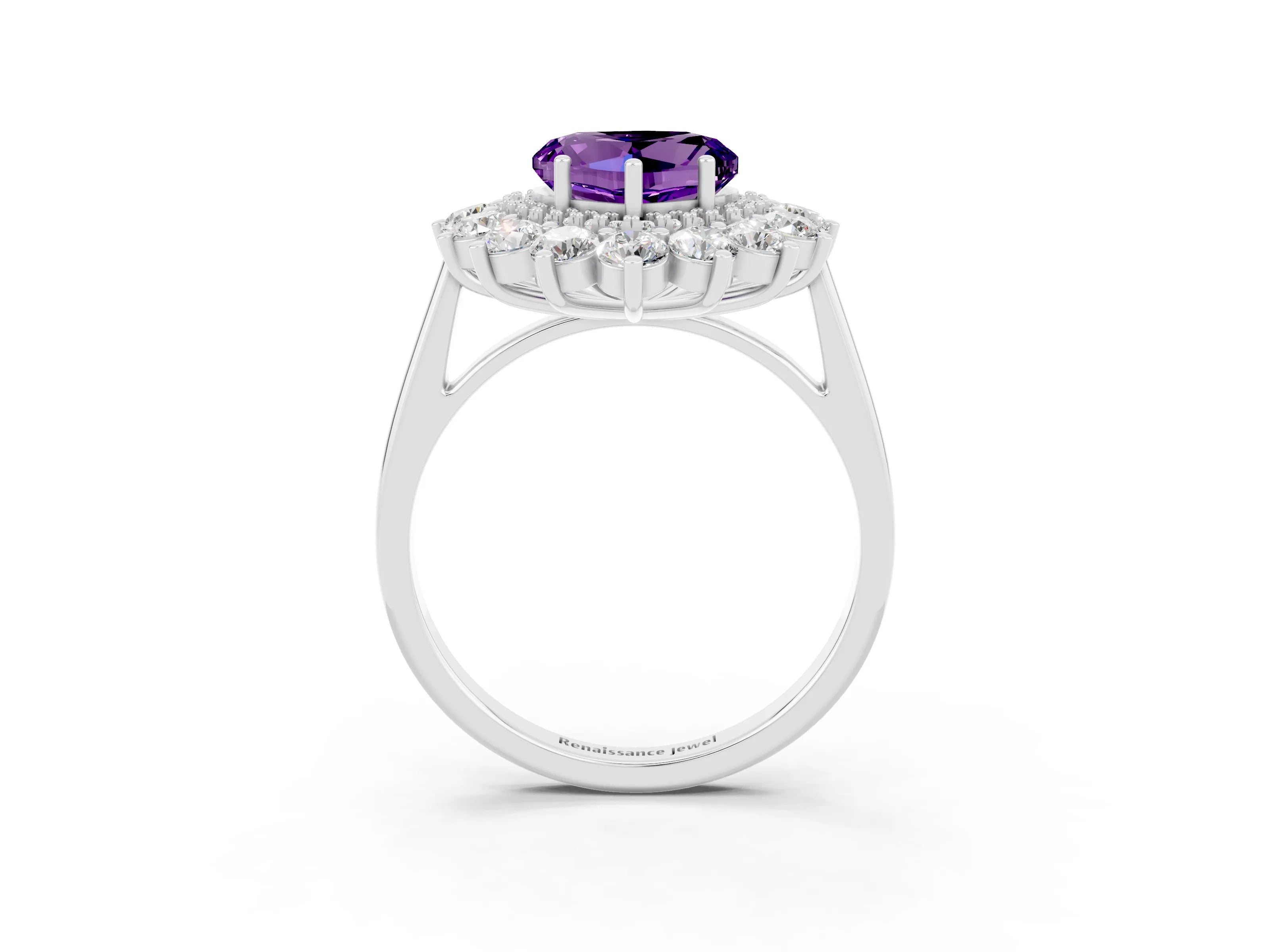 White gold Heart Cut Halo Cluster Diamond Ring with Pave Band and Four-Prong Setting_3
