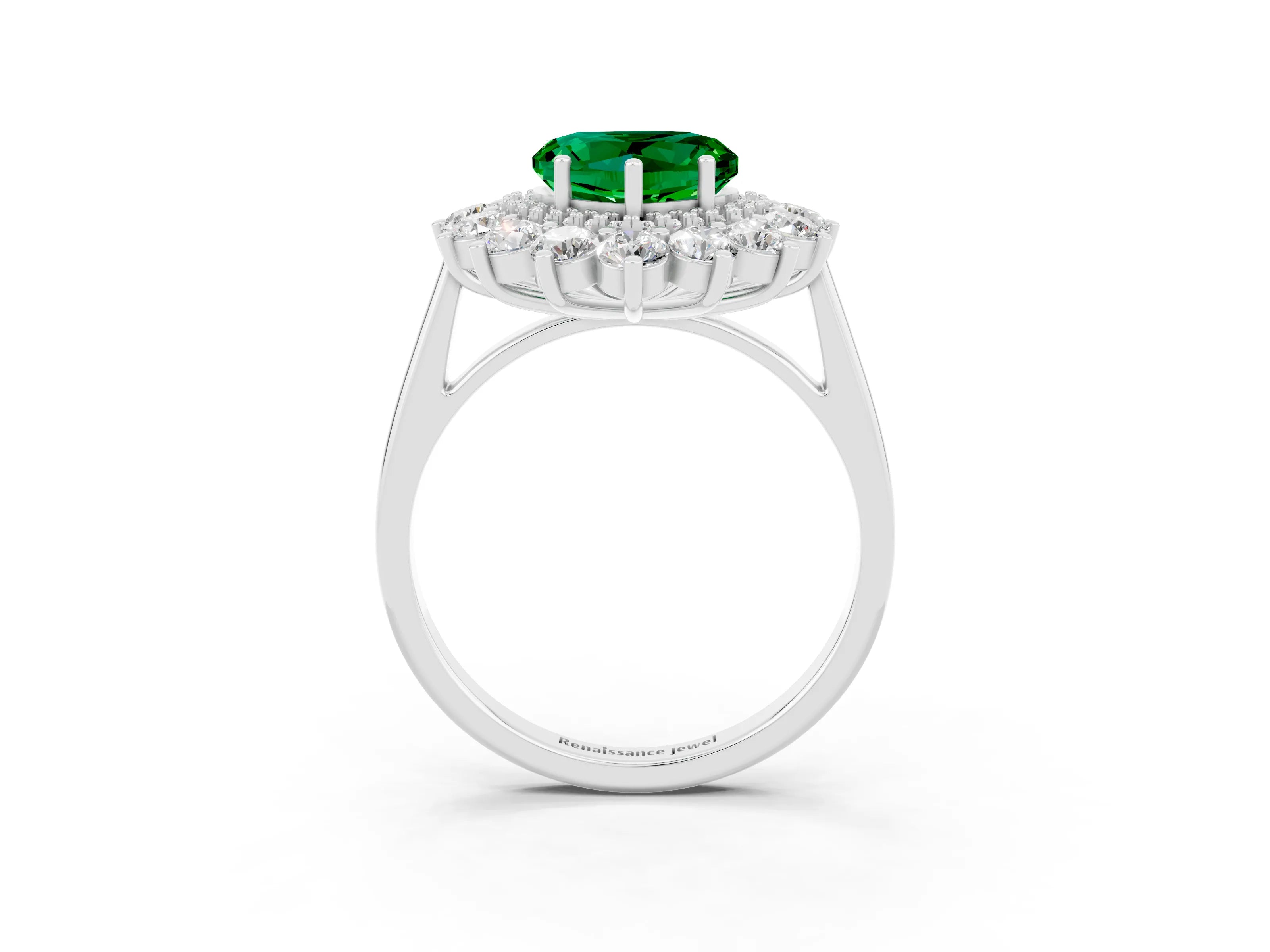 White gold Heart Cut Halo Cluster Diamond Ring with Pave Band and Four-Prong Setting_3
