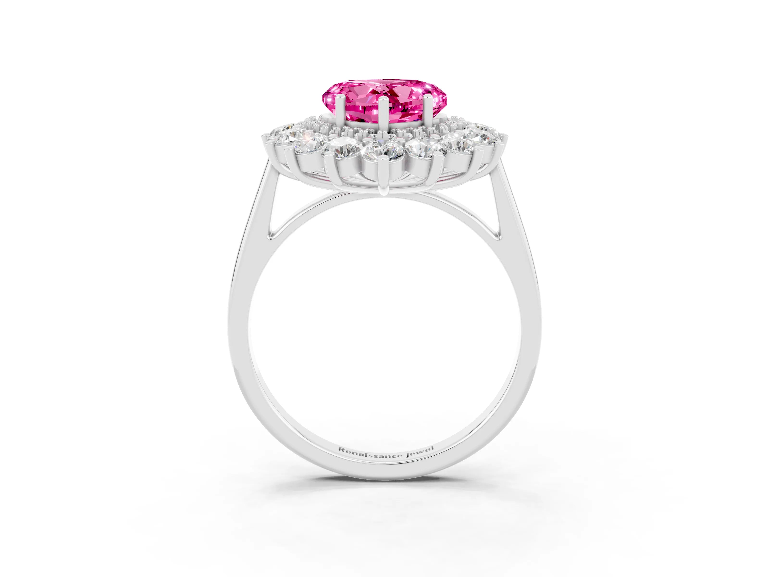 White gold Heart Cut Halo Cluster Diamond Ring with Pave Band and Four-Prong Setting_3