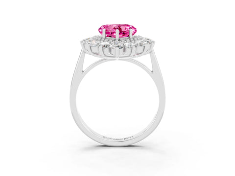 White gold Heart Cut Halo Cluster Diamond Ring with Pave Band and Four-Prong Setting_3