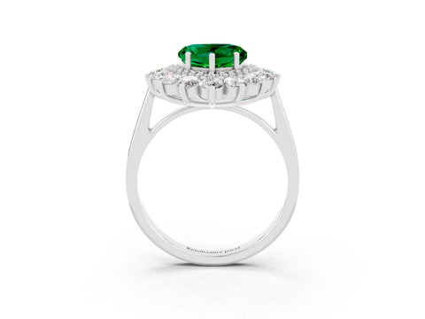 White gold Heart Cut Halo Cluster Diamond Ring with Pave Band and Four-Prong Setting_3