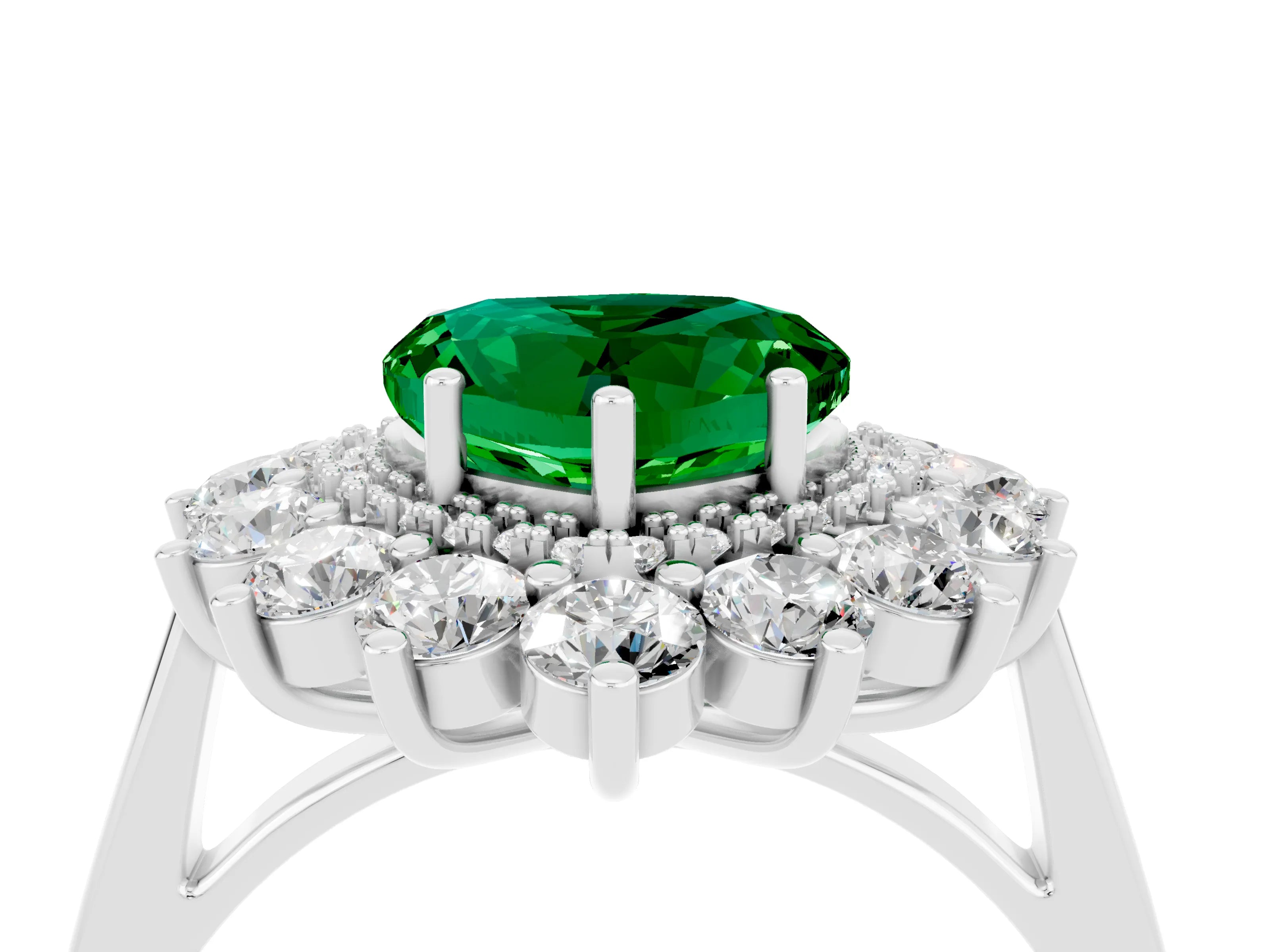 White gold Heart Cut Halo Cluster Diamond Ring with Pave Band and Four-Prong Setting_4