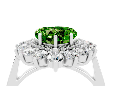 White gold Heart Cut Halo Cluster Diamond Ring with Pave Band and Four-Prong Setting_40