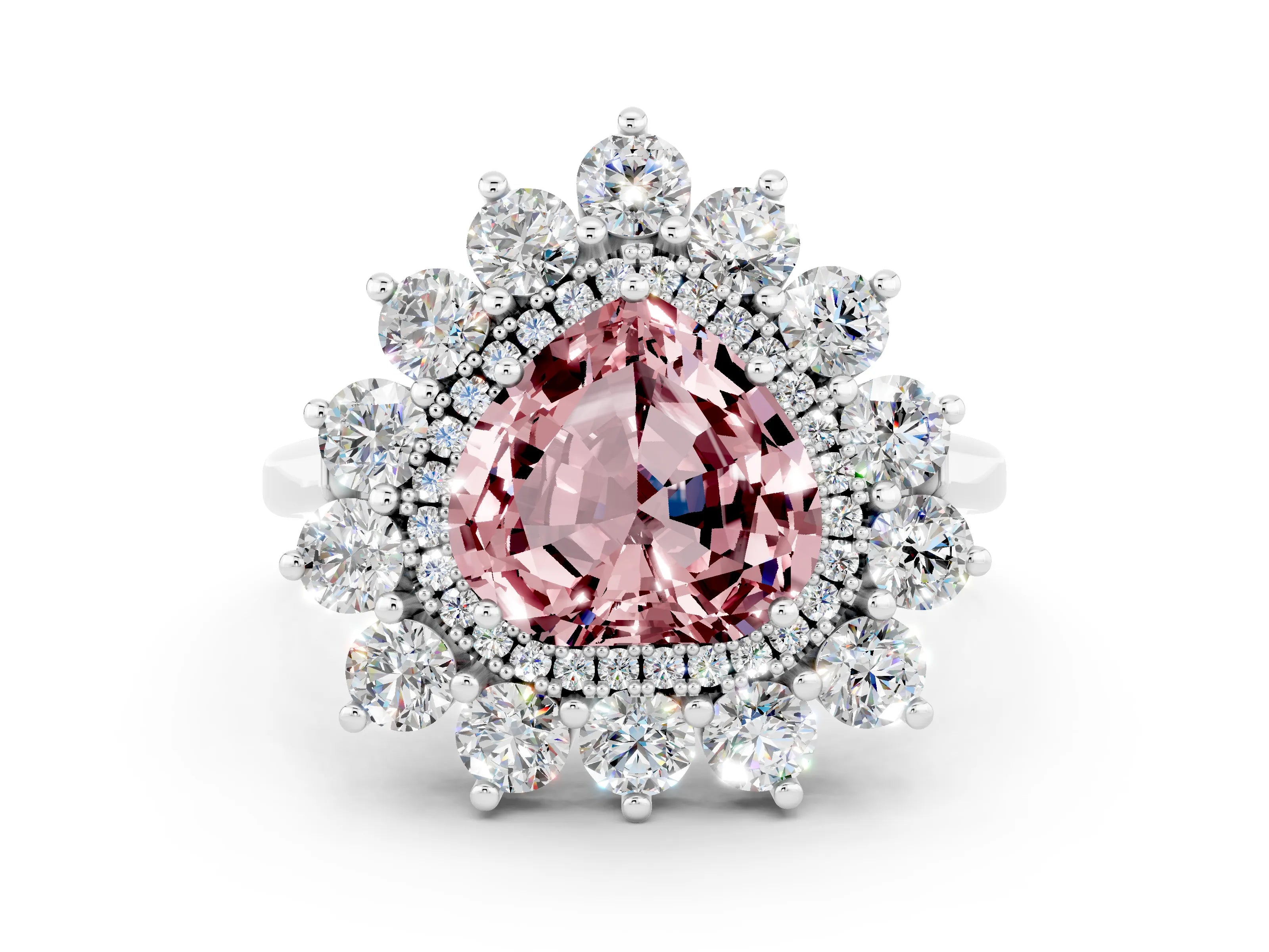 White gold Heart Cut Halo Cluster Diamond Ring with Pave Band and Four-Prong Setting_42