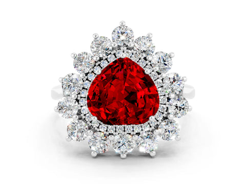 White gold Heart Cut Halo Cluster Diamond Ring with Pave Band and Four-Prong Setting_42