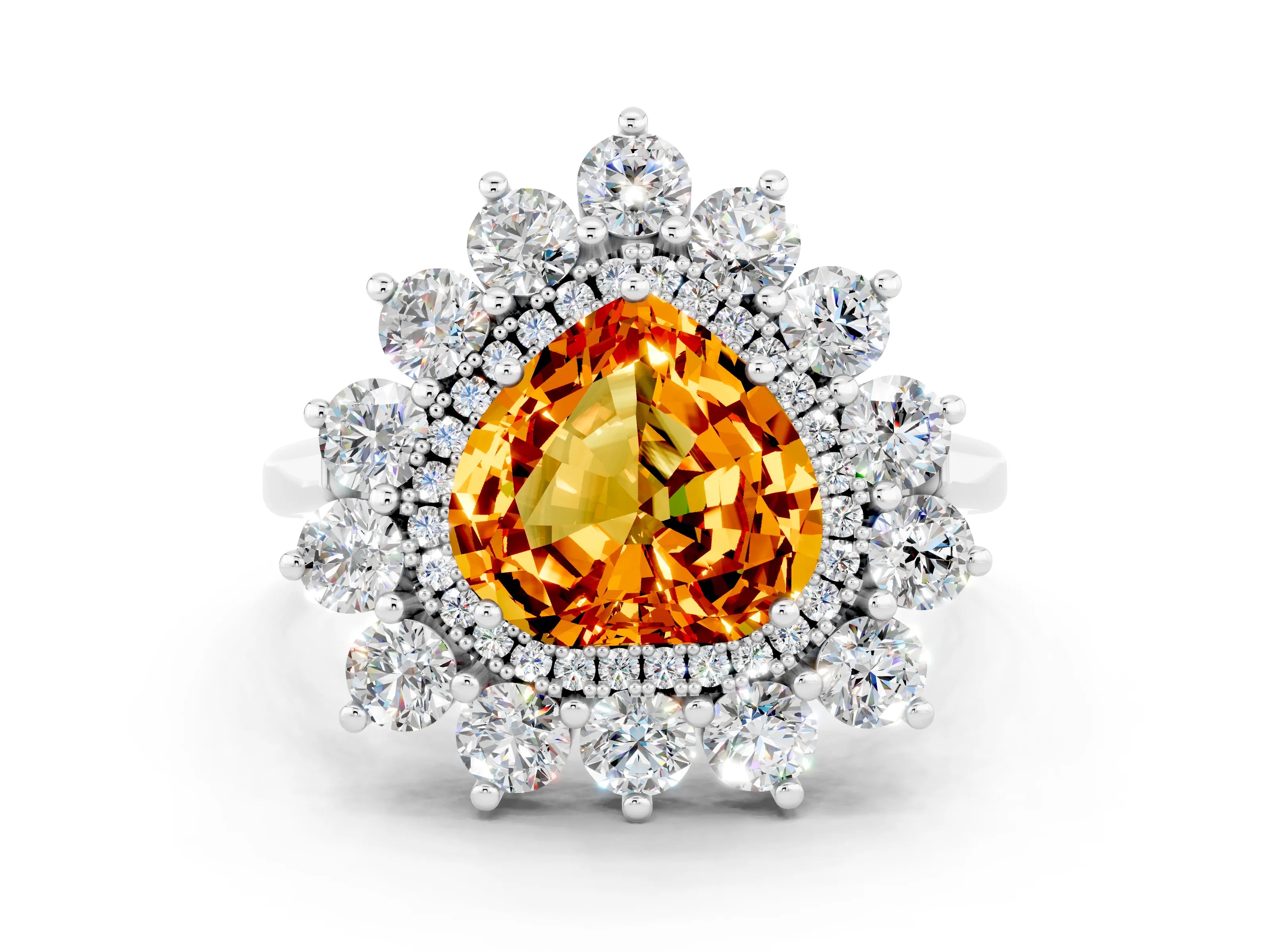 White gold Heart Cut Halo Cluster Diamond Ring with Pave Band and Four-Prong Setting_44