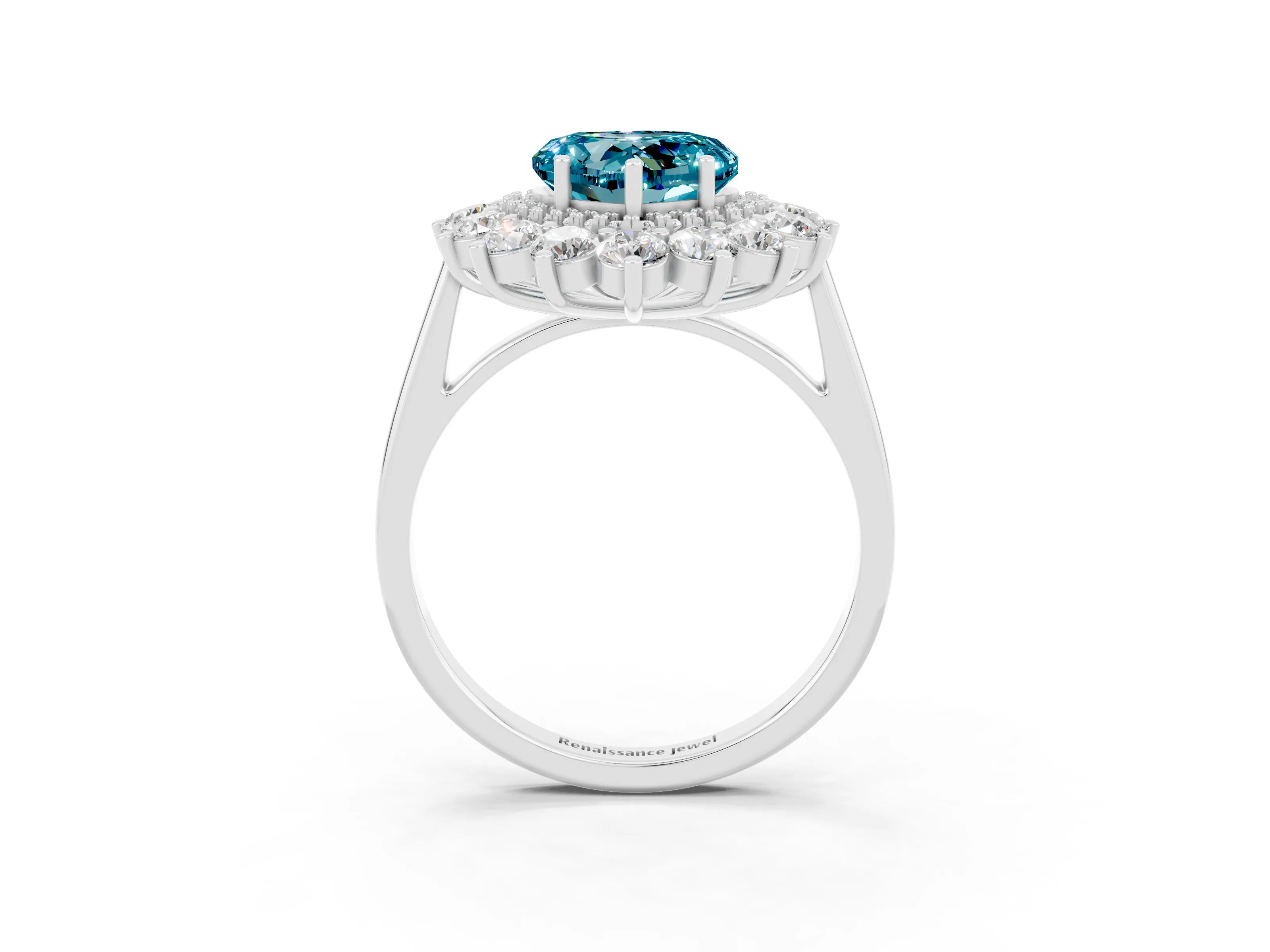 White gold Heart Cut Halo Cluster Diamond Ring with Pave Band and Four-Prong Setting_45