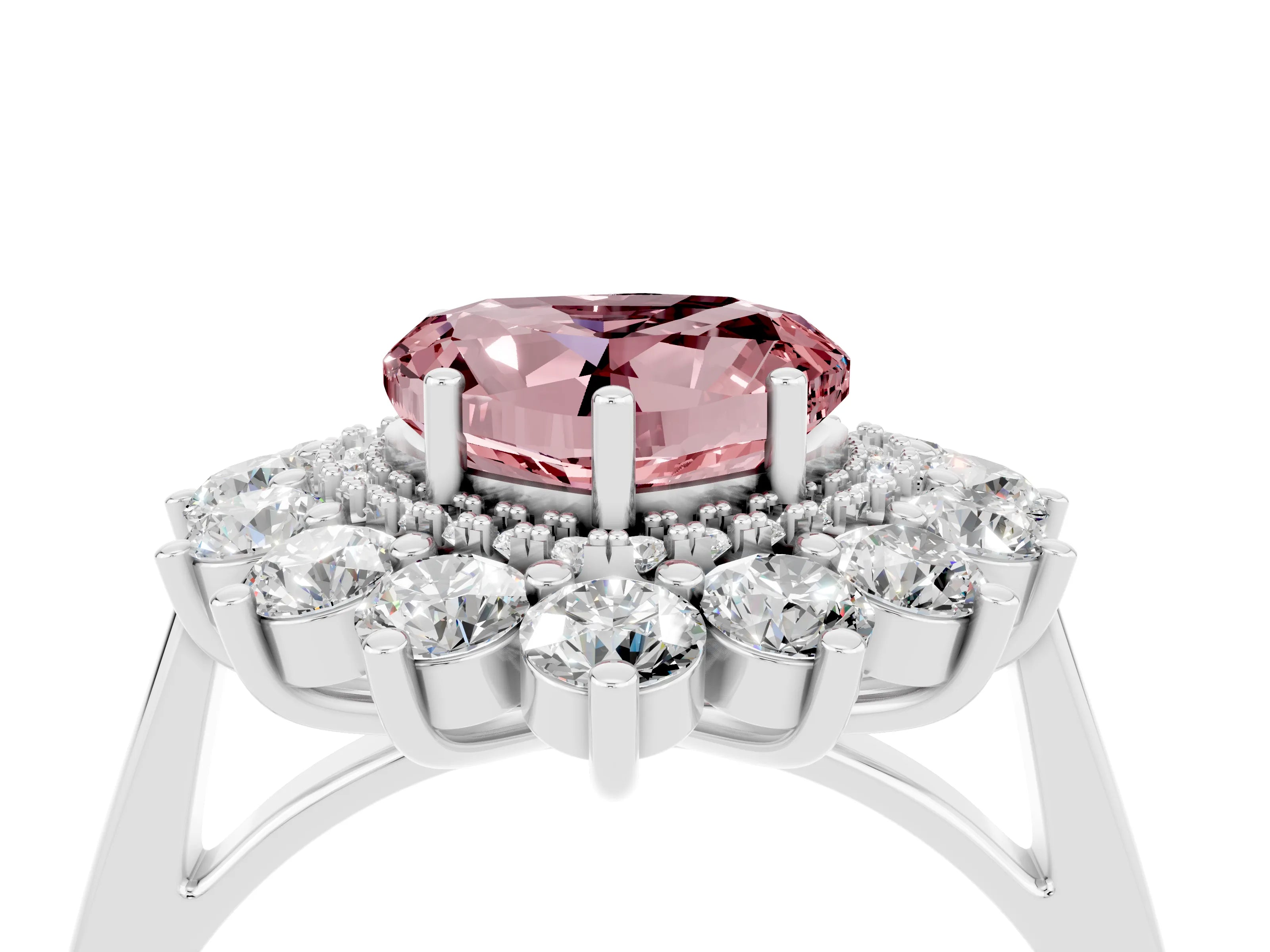 White gold Heart Cut Halo Cluster Diamond Ring with Pave Band and Four-Prong Setting_4