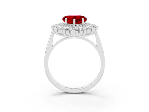 White gold Heart Cut Halo Cluster Diamond Ring with Pave Band and Four-Prong Setting_51