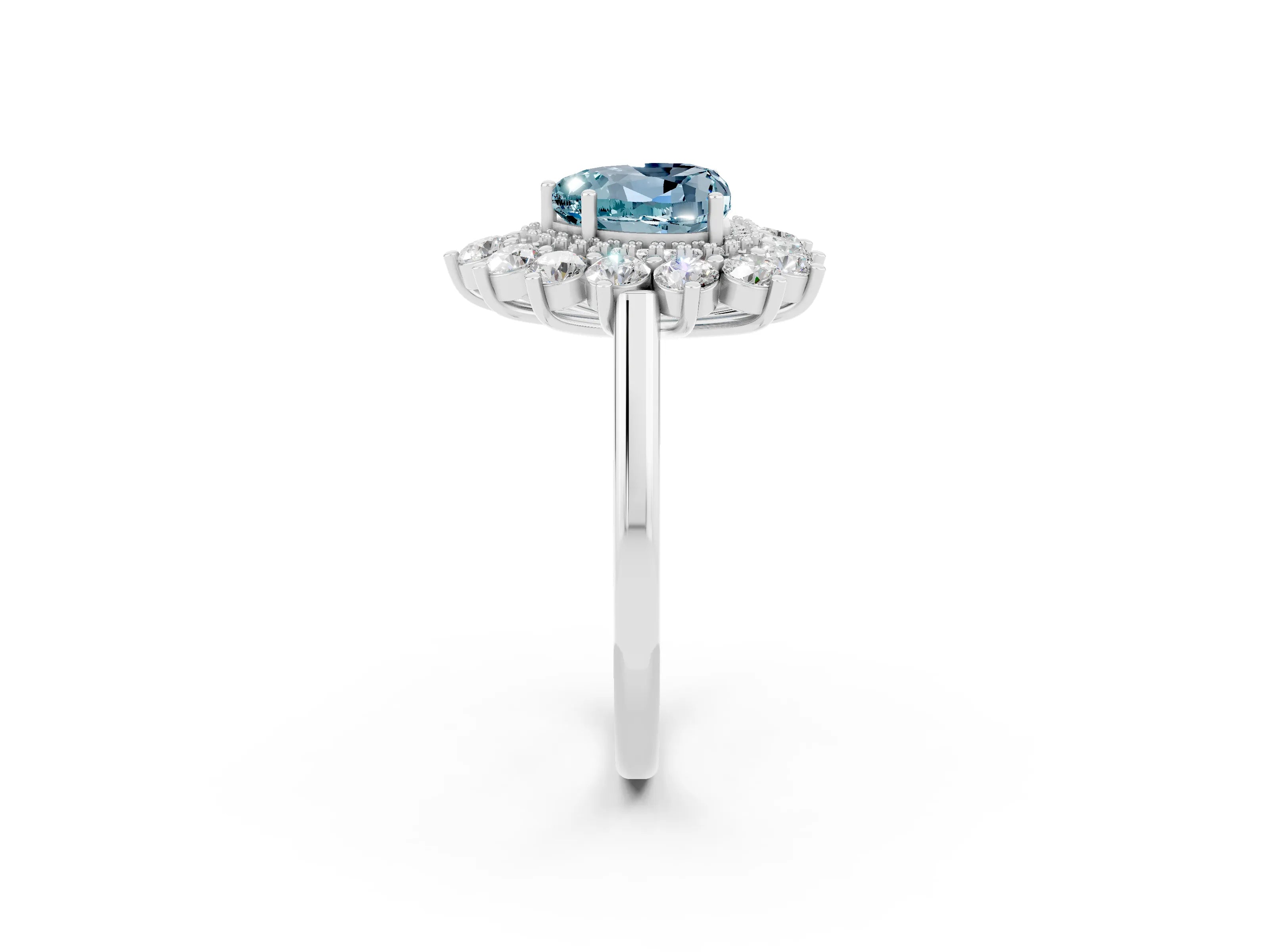 White gold Heart Cut Halo Cluster Diamond Ring with Pave Band and Four-Prong Setting_56